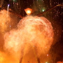 The man, exploding with fireworks