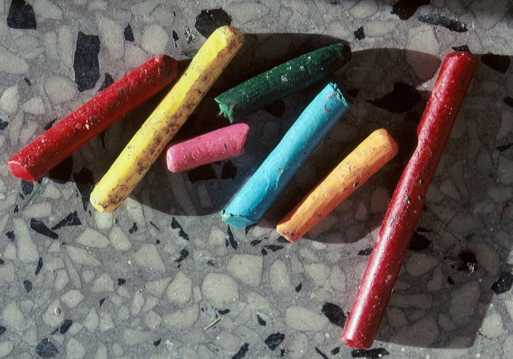 Crayons photograph. Red, yellow, pink, green, blue, orange, and magenta