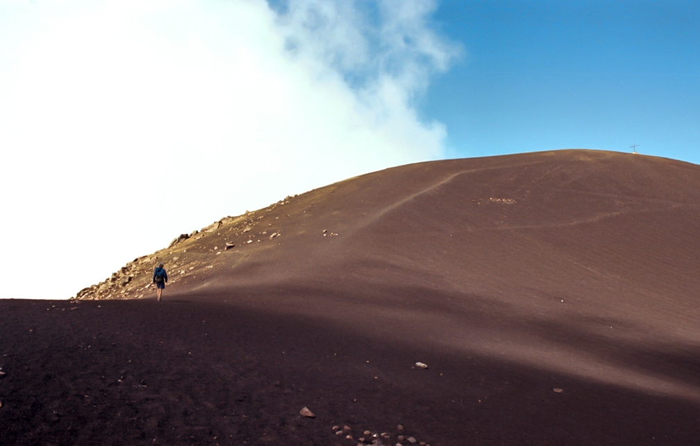 Guatemala photograph. There's Joel. Or perhaps an ant? Hard to say. The top of Volcano Acatenango was pure dirt.