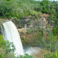Wailua Waterfall is lush and green