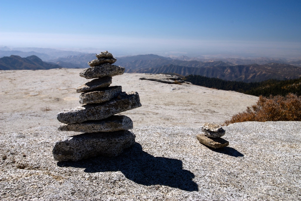 Little Baldy, California photograph. A <a href='http://en.wikipedia.org/wiki/Cairn'>Cairn</a> is trail marker for hikers made by stacking rocks on top of one another. You will often see them on trails like this.