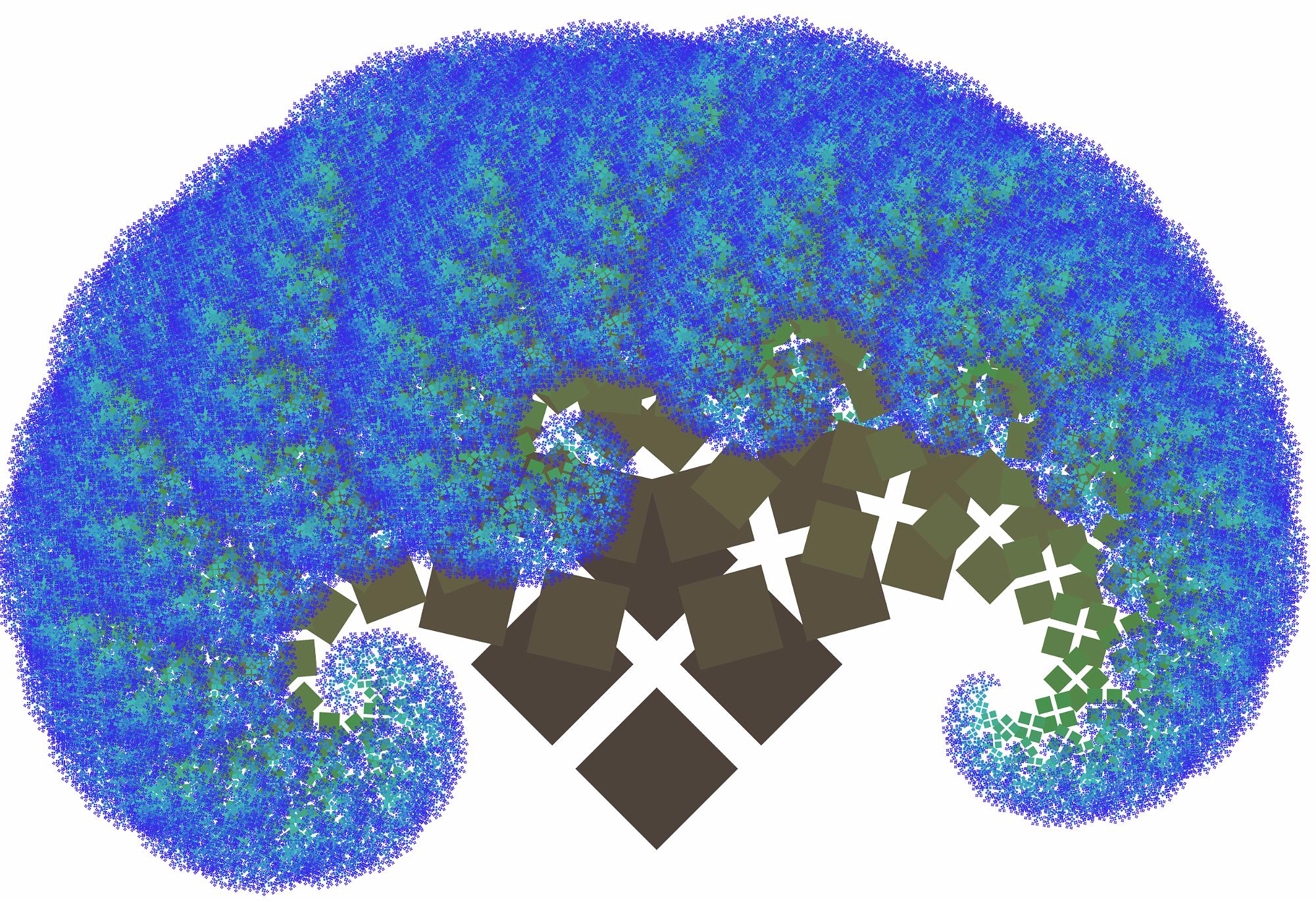 Fractals and PostScript photograph. Download <a href='/design/fractalfiles/SquareSprouts.ps'>the PostScript file</a>.  See <a href='/design/fractalslarge/BlueSquareSprouts.jpg'>the larger size</a>.