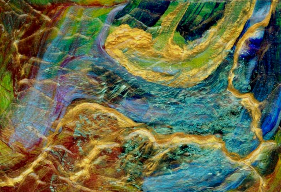 Abstract acrylic paintings photograph. 8x5 inches on stretched canvas. Many layers of transparent acrylic media.