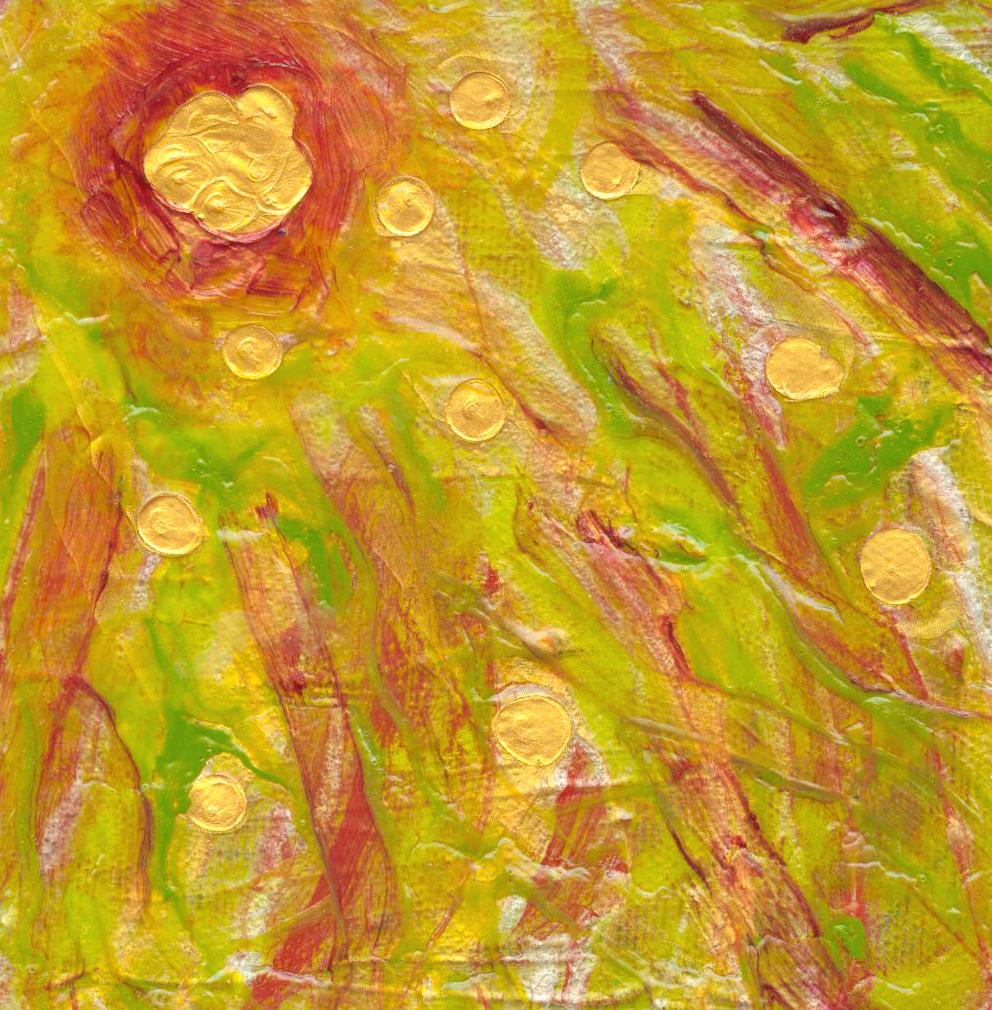 Abstract acrylic paintings photograph. 5x5 inches on stretched canvas. I think of this as a shining sun.
