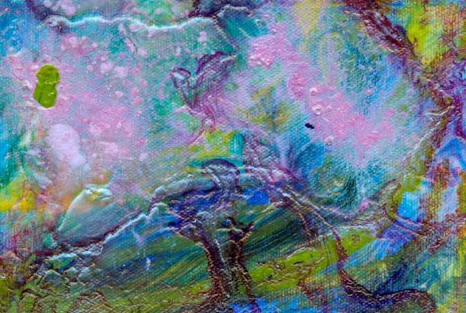 Abstract acrylic paintings photograph. 8x5 inches on stretched canvas. Many layers of transparent acrylic media. 