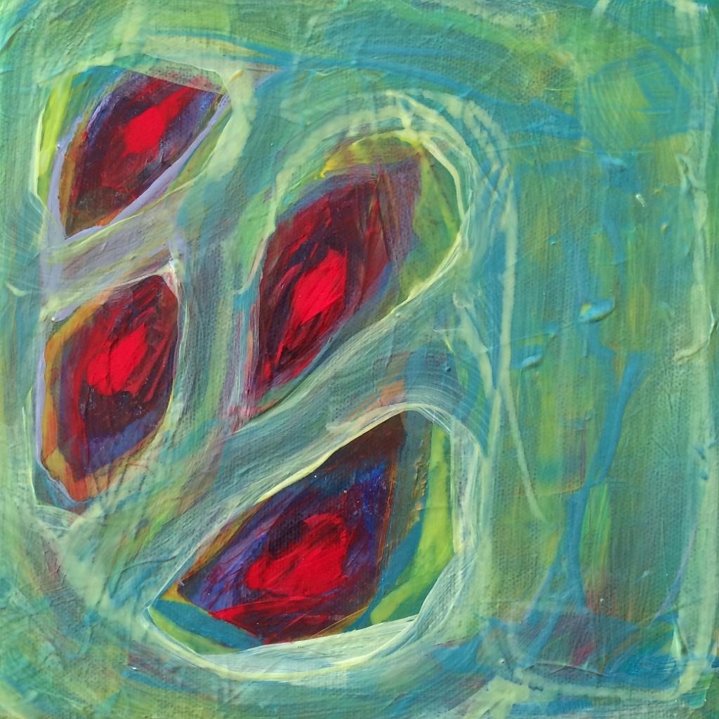 Early drafts of abstract acrylic paintings photograph. 