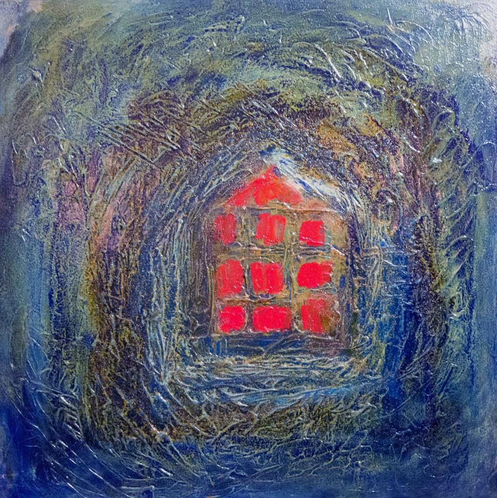 Abstract oil paintings photograph. 24x24 inches oil on canvas. I need to take a better photo of this one, the blue appears too green.