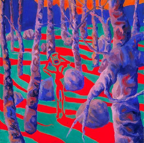 Surreal oil paintings photograph. The green and red colors compete with one another, visually. 12x12 inches oil on canvas