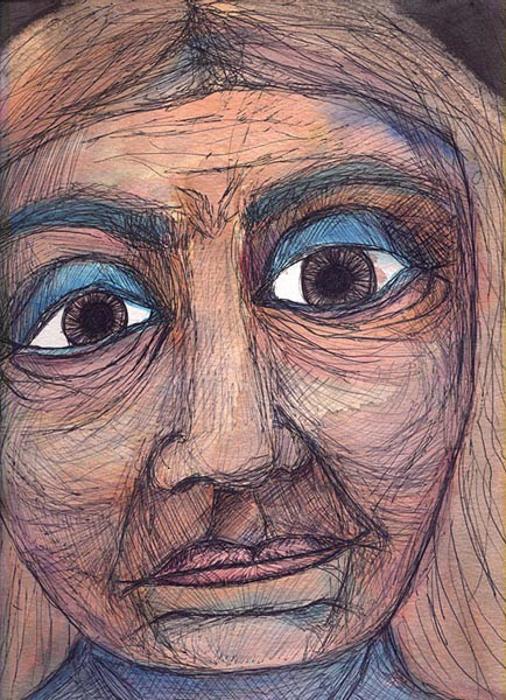 Watercolors and ink photograph. 8x11 inches ink and watercolor on paper