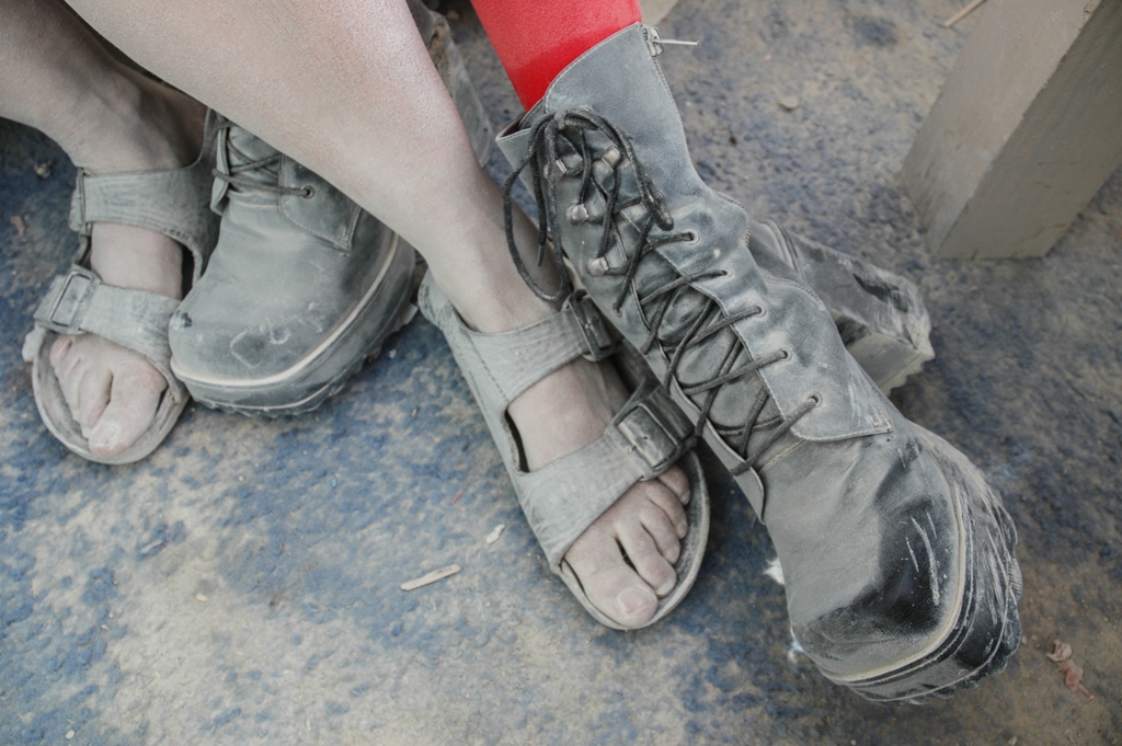 Feet and Shoes photograph. Alternating sandals and boots.