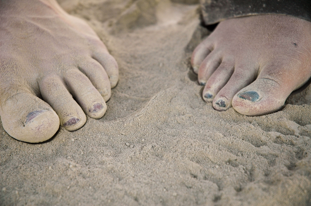 Feet and Shoes photograph. Dusty toes. I believe there's some toenail polish under there.
