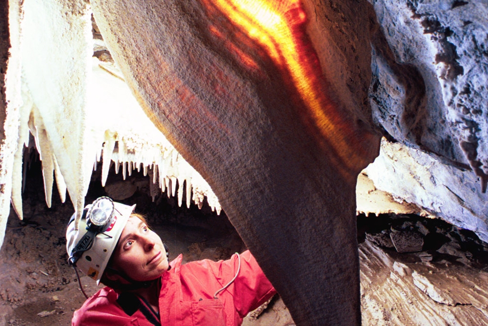 Beauty Cave, California photograph. You can see the photographer's helper holding the slave flash to get this visual effect.