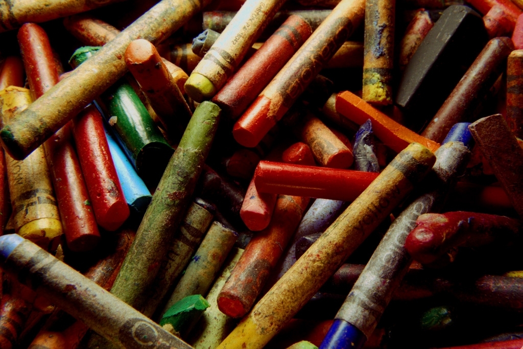 Crayons photograph. I sold a print of this to some Toronto art collectors. Lots of red crayons, both peeled and unpeeled.