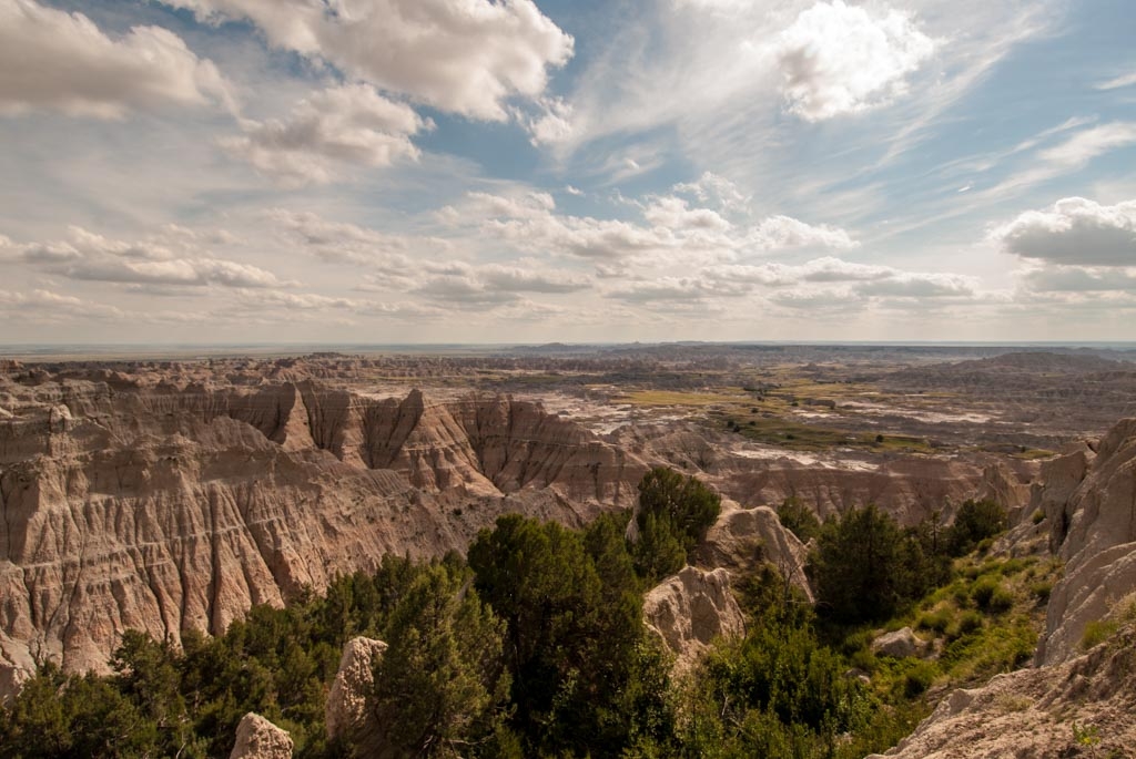 Badlands National Park, South Dakota photograph. Huge landscapes of dusty brown. There were big-horned sheep bouncing around along the edges, very nimble.