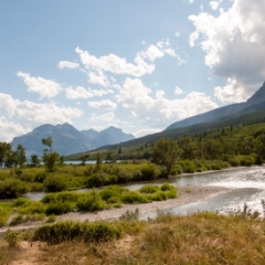 Grassy stream near a mountain