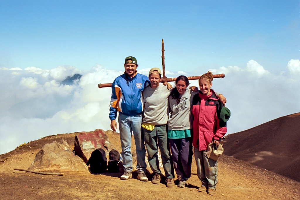 Guatemala photograph. At long last we reached the top. A cross marked our ascent. You can't tell but my teeth are very gritty.